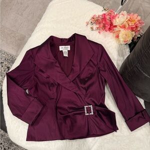 J.R. Nites Women's Burgundy Satin Top Size 14